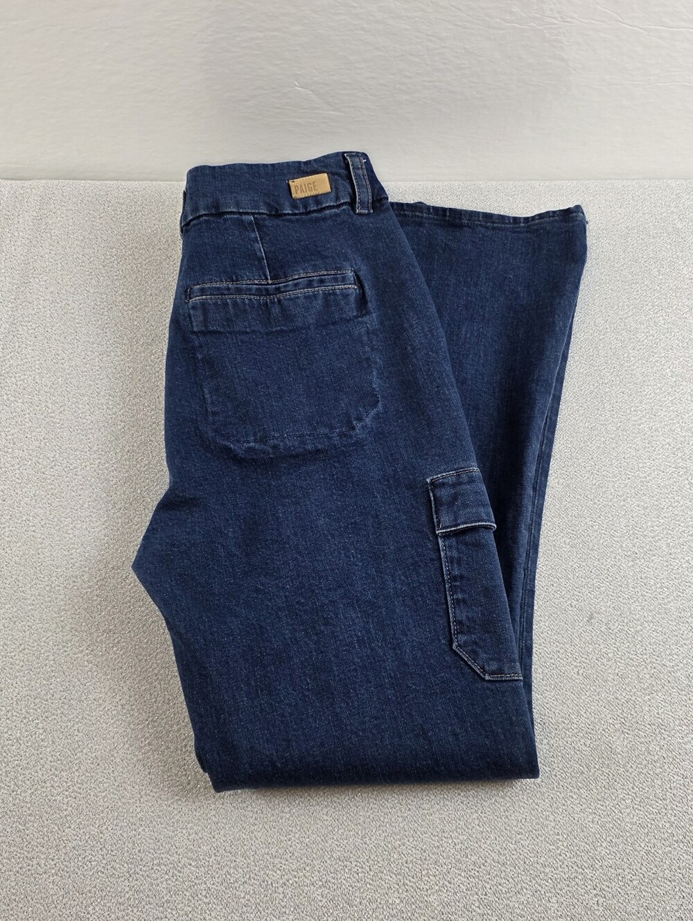 Paige Gracie Lou Cargo Pocket Stretch Flare Jeans Dark Wash W31x30